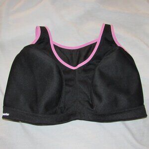 Glamorise CH993 Black Pink No Bounce Wireless Sports Bra Size 44G Gym Workout